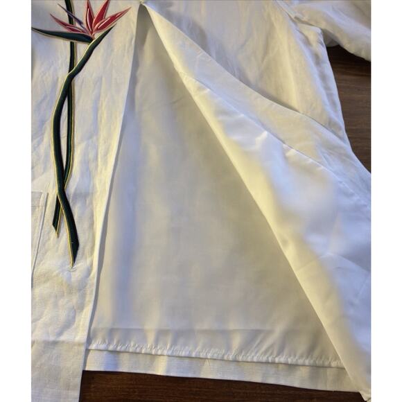 Vintage Bob Mackie Size XL 3/4 Linen Blend White Bird of Paradise Tunic Pockets - Picture 8 of 8